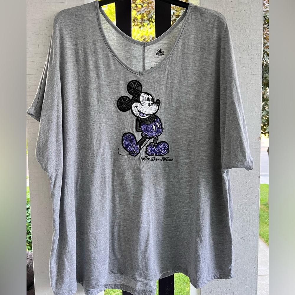 Purple sequin Mickey Mouse dolman short sleeve shirt